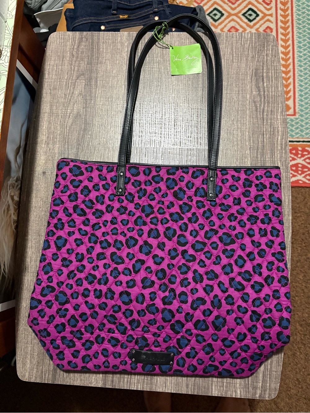Vera Bradley Purple and Black Leopard Quilted Tote - Picture 2 of 3